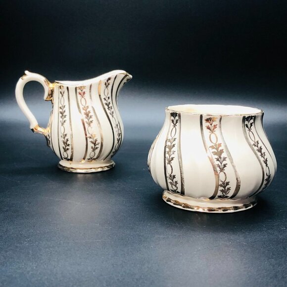 Sadler England Golden Swirl Garland Creamer Open Sugar Bowl Set Christmas Table - Picture 2 of 11